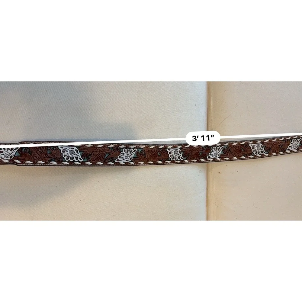 NWT Nocona XL Tooled Leather Western Belt Floral Turquoise Inlay 1.5
